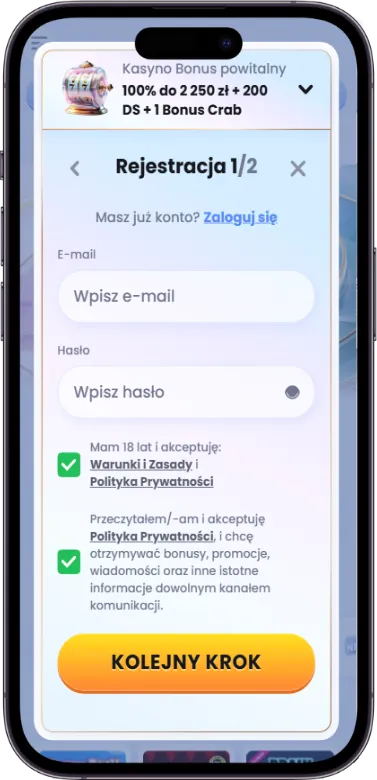 Formularz rejestracji w kasynie online