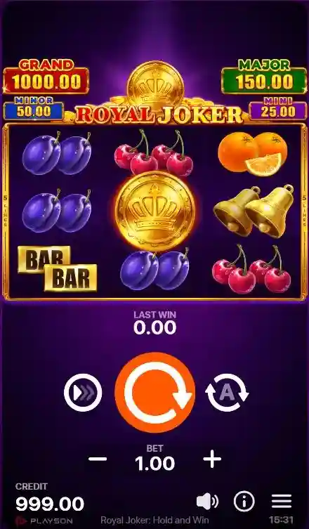 Royal Joker: Hold and Win z wygraną 40.00, symbolem jokera i aktywną linią wygrywającą